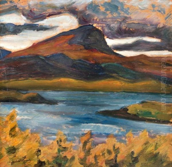 Autumn Landscape With Dark Skies Oil Painting by Helmer Osslund