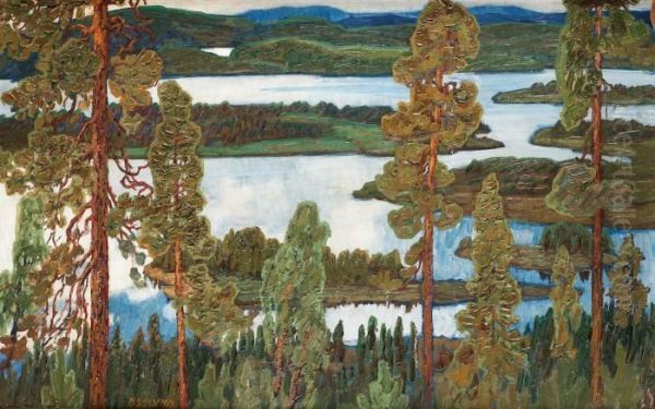 Summer Landscape From Norrland Oil Painting by Helmer Osslund