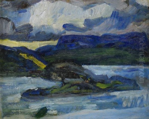 Norrlandskt Landskap Med Vatten Oil Painting by Helmer Osslund