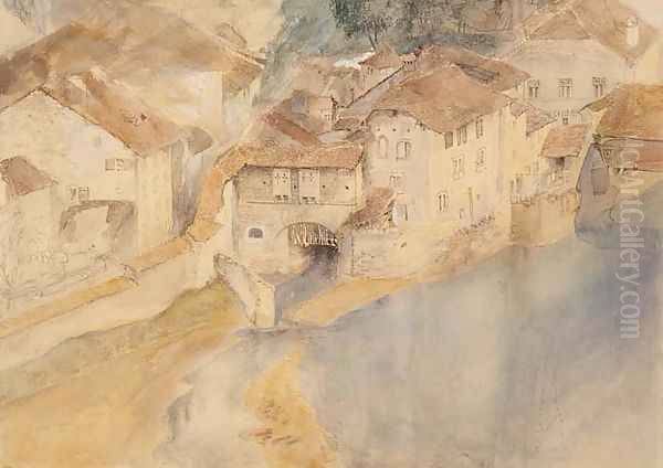 View of Fribourg, Switzerland, c.1854 Oil Painting by John Ruskin