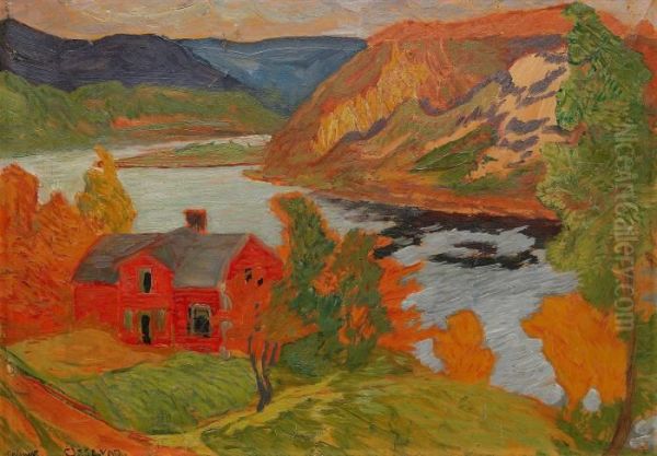 Landskap Med Hus Vid Angermanalven Oil Painting by Helmer Osslund