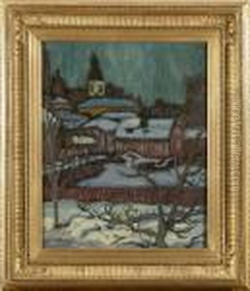 Norrlandsk By-vinter Oil Painting by Helmer Osslund