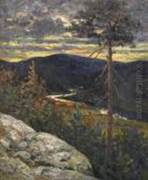 Norrlandskt Landskap I Aftonrodnad Oil Painting by Helmer Osslund