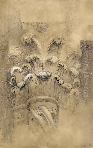 St Anastasia, Capital of central pillar of Western doorway, 1869, Verona Oil Painting by John Ruskin