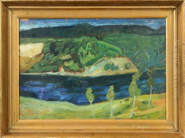 Norrlandskt Alvlandskap, Signerad Osslund Oil Painting by Helmer Osslund