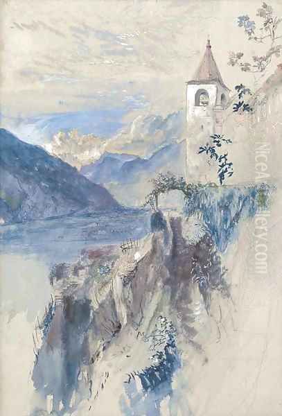 Bellinzona, Switzerland, looking north towards the St. Gotthard pass Oil Painting by John Ruskin