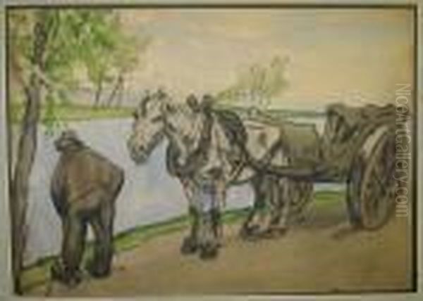 Boer Met Paard En Kar Oil Painting by Alfred Ost