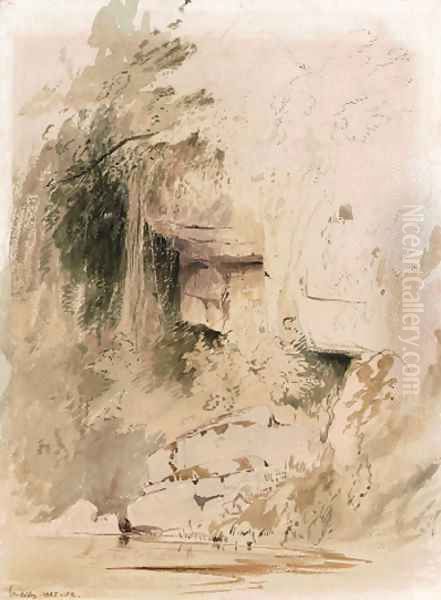 Waterfall and rocks at Rokeby, Yorkshire Oil Painting by John Ruskin