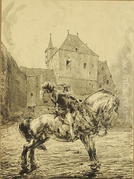 Jonkman Te Paard Tijdensaanzoek. Oil Painting by Alfred Ost