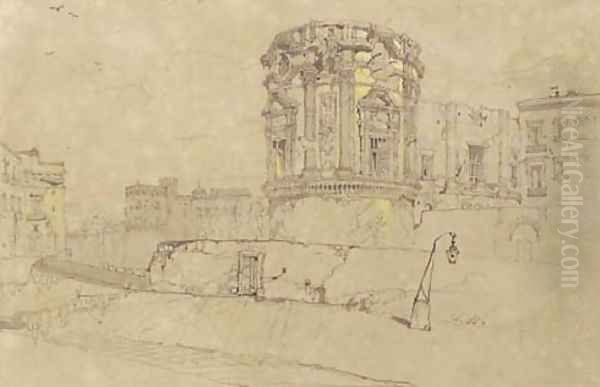 Northern facade of the Monastry of S. Giovanni a Carbonara, Naples, Italy Oil Painting by John Ruskin