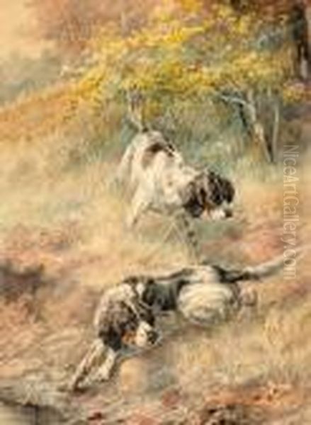 Two English Setters Working A Field Oil Painting by Edmund Henry Osthaus