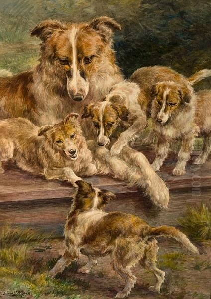 Collie And Pups Oil Painting by Edmund Henry Osthaus