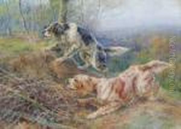 Setters In A Wooded Landscape Oil Painting by Edmund Henry Osthaus