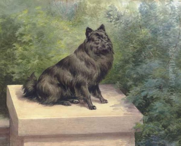 A Pommeranian Seated On A Pedestal In A Garden Oil Painting by Edmund Henry Osthaus