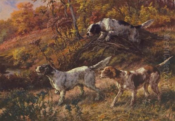 Three Setters On Point Oil Painting by Edmund Henry Osthaus