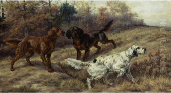 A Trio Of Setters On The Hunt Oil Painting by Edmund Henry Osthaus