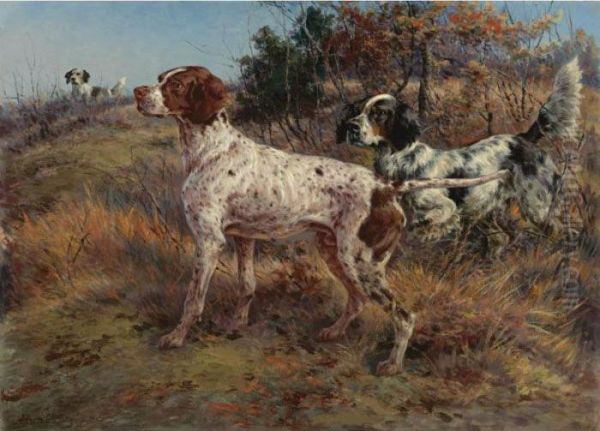 A Pointer And Two English Setters Oil Painting by Edmund Henry Osthaus