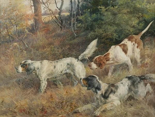 Two Setters And A Pointer In A Field Oil Painting by Edmund Henry Osthaus