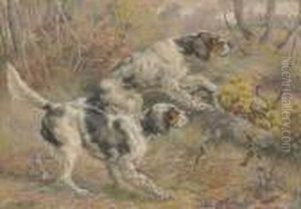 Two Setters In A Wood Oil Painting by Edmund Henry Osthaus