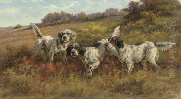 Three Setters In A Landscape Oil Painting by Edmund Henry Osthaus