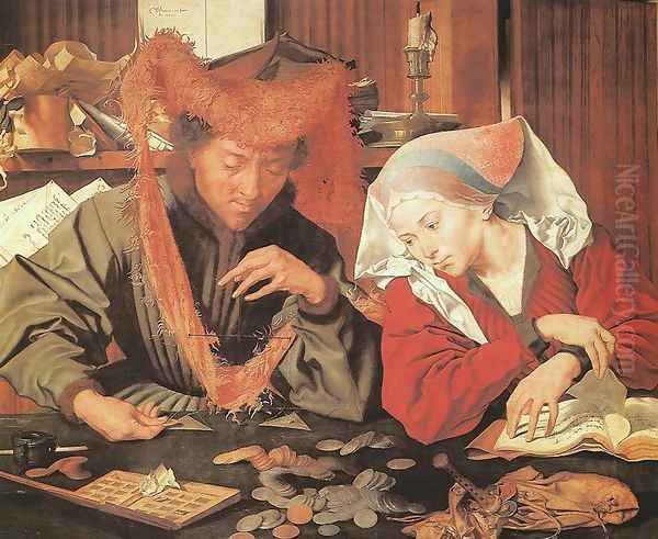 Money-Changer and his Wife 1539 Oil Painting by Marinus van Reymerswaele