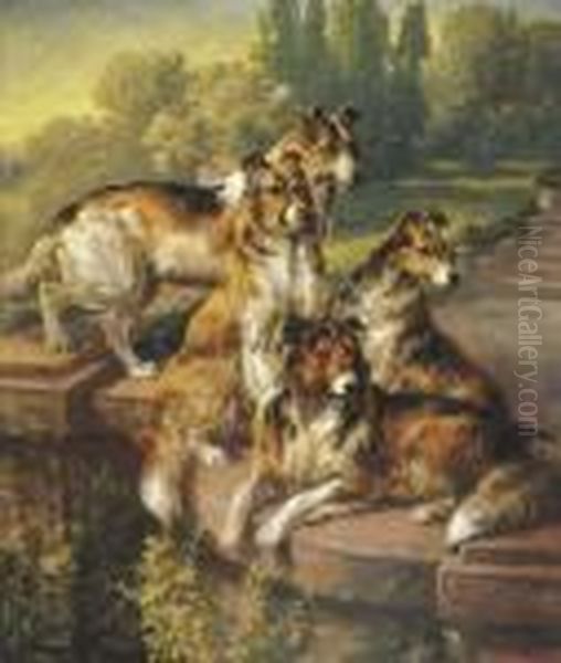 Collie Dogs In Formal Garden Oil Painting by Edmund Henry Osthaus