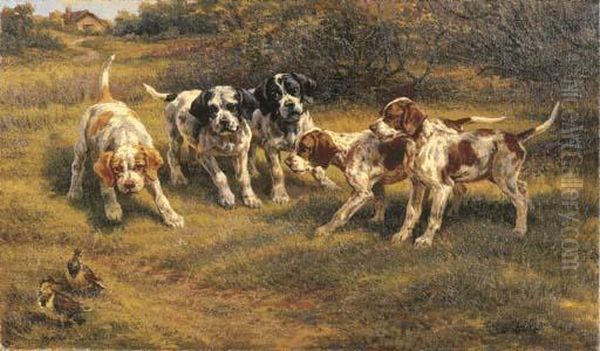 Five Pointer Puppies Oil Painting by Edmund Henry Osthaus