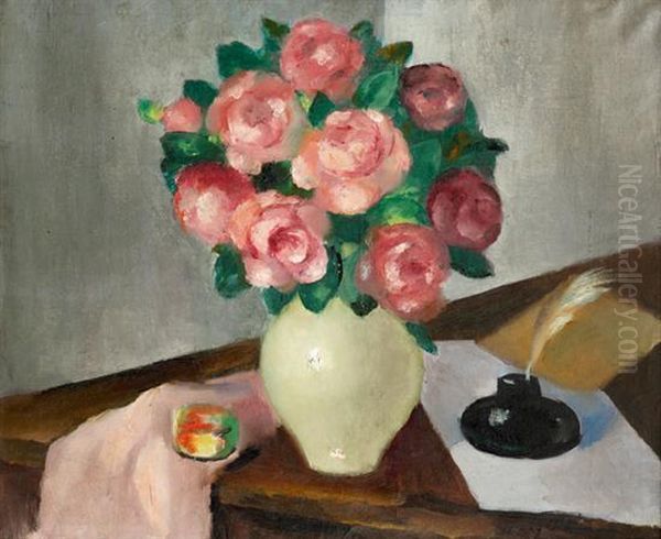 Le Bouquet De Roses Oil Painting by Henri Ottmann