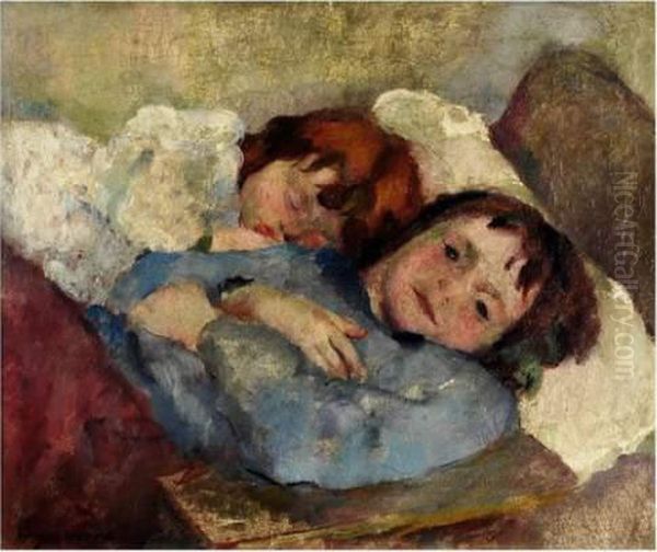 Enfants Endormis Oil Painting by Henri Ottmann