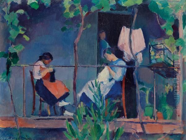 Jeunes Femmes Au Jardin Oil Painting by Henri Ottmann