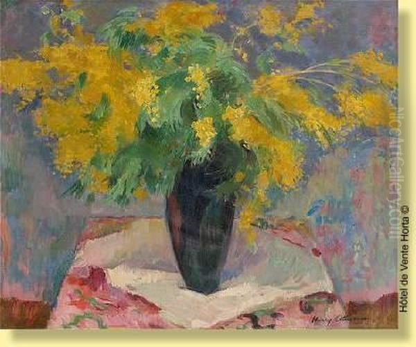 Vase Fleuri De Mimosas Oil Painting by Henri Ottmann