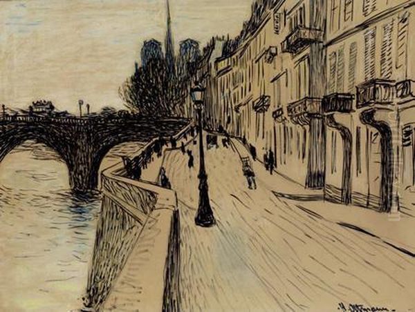 Les Quais A Paris Oil Painting by Henri Ottmann