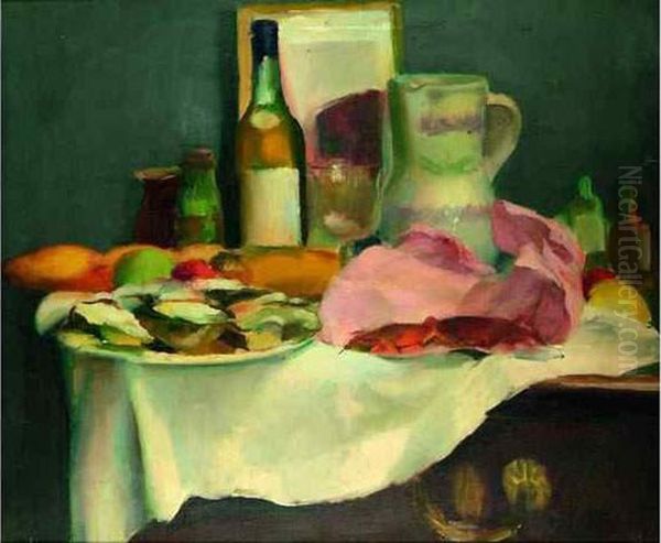 Nature Morte Au Plat D'huitres Oil Painting by Henri Ottmann