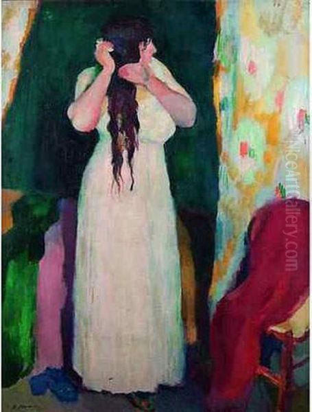 Jeune Femme A Sa Toilette Oil Painting by Henri Ottmann