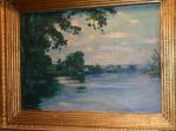 Paysage De Bord De Riviere Oil Painting by Henri Ottmann