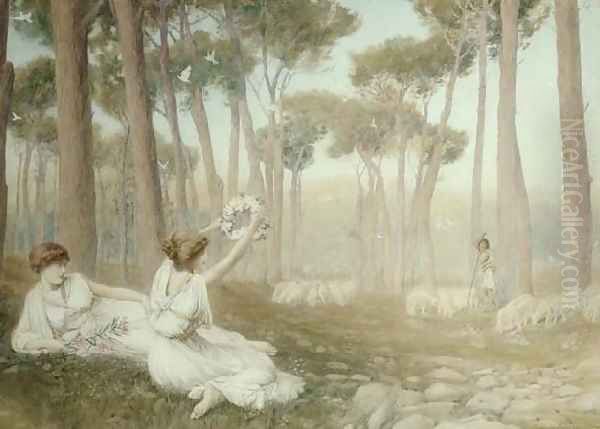 Aphrodite Offering Helen to Paris Oil Painting by Henry Ryland