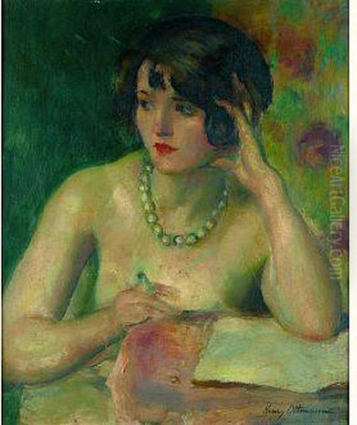 Jeune Femme Accoudee Oil Painting by Henri Ottmann