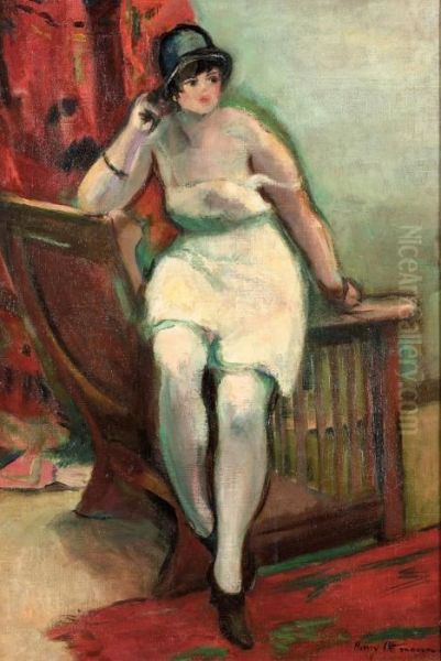 Femme Au Chapeau Noir Oil Painting by Henri Ottmann