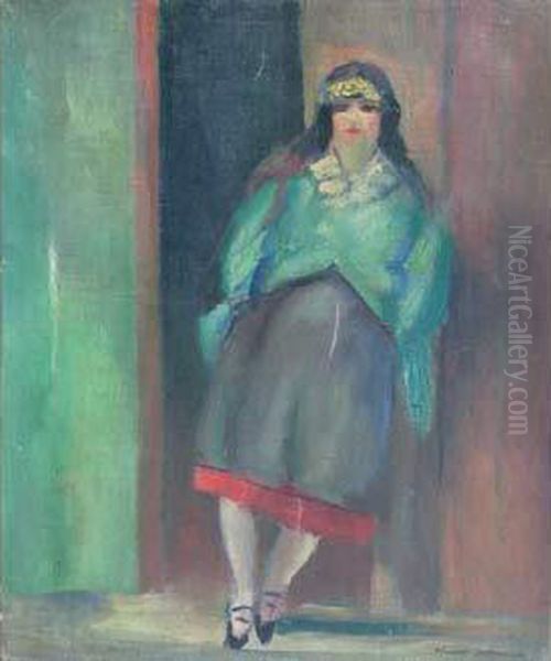 Femme Devant La Porte Oil Painting by Henri Ottmann