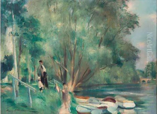 Bord De Riviere Anime Oil Painting by Henri Ottmann