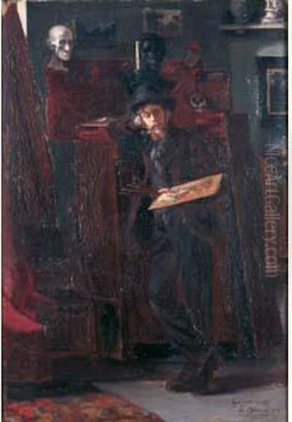 Autoportrait Dans L'atelier Oil Painting by Henri Ottmann