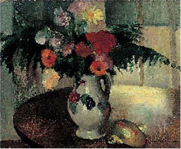 Nature Morte Aux Fleurs Et Coquillages Oil Painting by Henri Ottmann