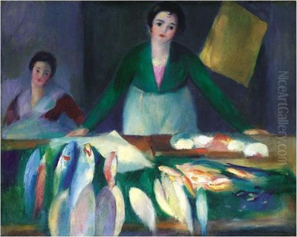 La Poissonniere A L'etable Oil Painting by Henri Ottmann