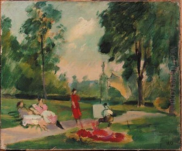 A Painter In The Park Oil Painting by Henri Ottmann