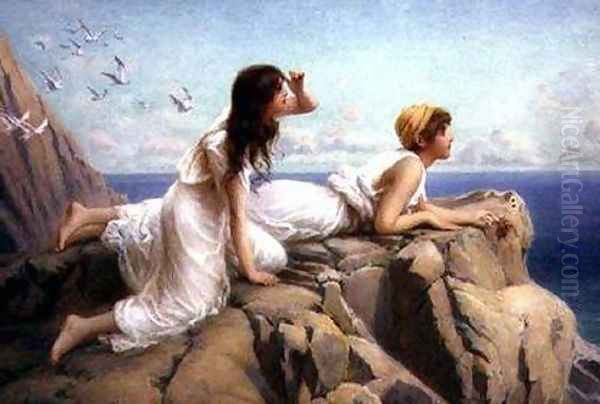 On the Cliffs Oil Painting by Henry Ryland