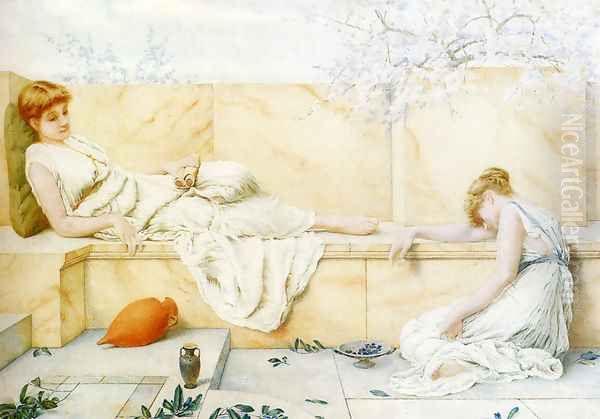 Two Classical Figures Reclining Oil Painting by Henry Ryland