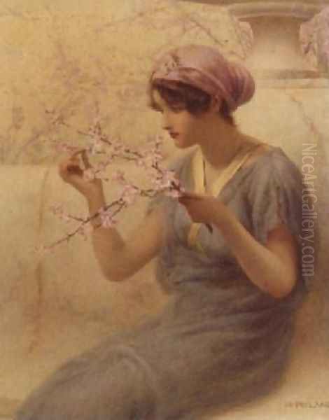 Almond Blossom Oil Painting by Henry Ryland