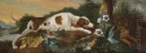 Chien Devant Un Lievre Oil Painting by Jean-Baptiste Oudry