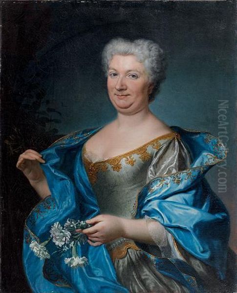 Portrait De Femme A La Draperie Bleue Oil Painting by Jean-Baptiste Oudry