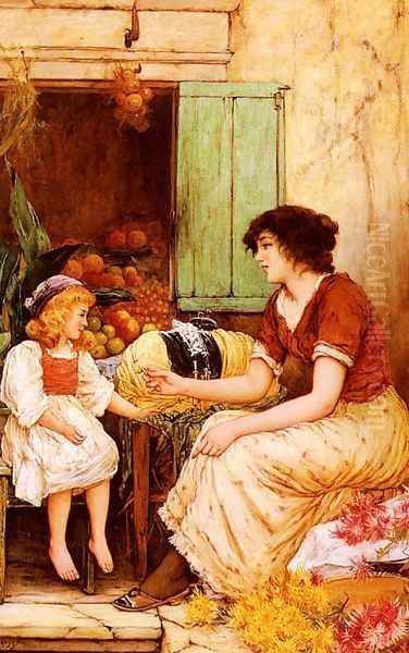 A Young Lacemaker Oil Painting by Oliver Rhys